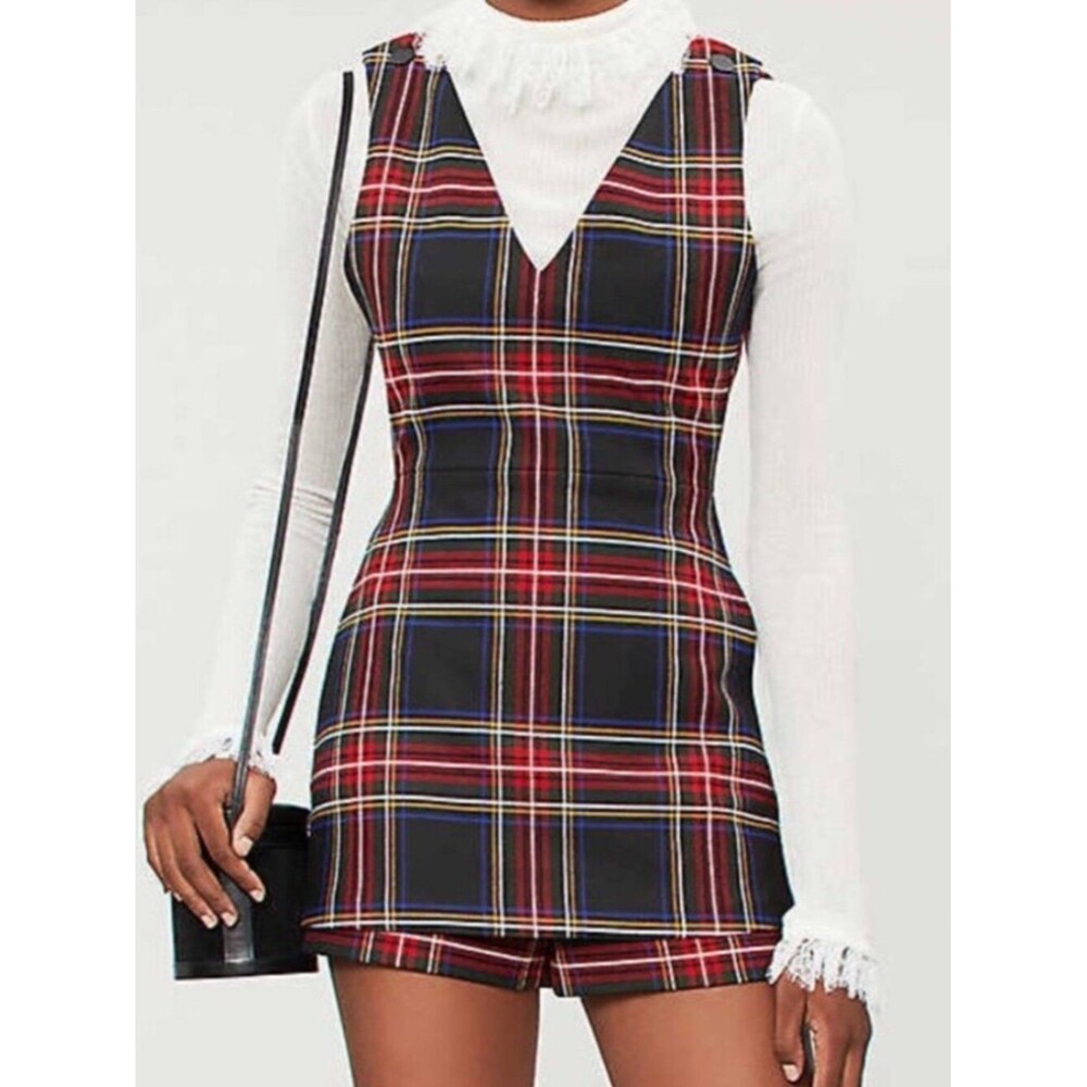 Maje Iris Tartan Plaid Sleeveless Romper Red/Multi Size Small/Medium